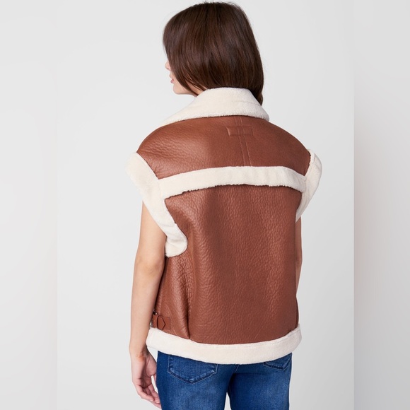 BLANKNYC Brown Faux Leather Shearling Vest with Cream Lining - Picture 4 of 4